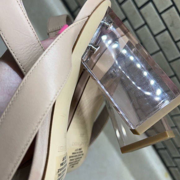 Nine West Heeled Sandals, Beige Leather Translucent Heel , Women's 8 New - Picture 6 of 6